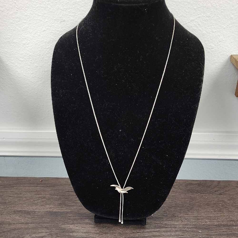 Silver tone Slider Necklace With Bird Charm